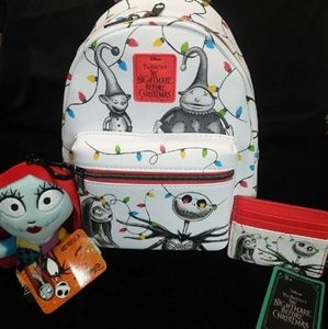 NWT Nightmare Before Christmas Loungefly Minibackpack+Card Holder+Sally Keychain